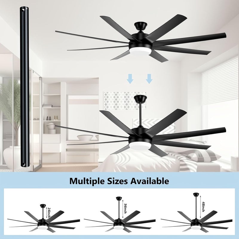 Puoyro 48 Inch Ceiling Fan Downrod with Extension Cable - 1 Inch Outer Diameter, Black Ceiling Fan Extension Rod,(No Threaded) Improves Airflow, Suitable for Various Ceiling Fans - Image 4